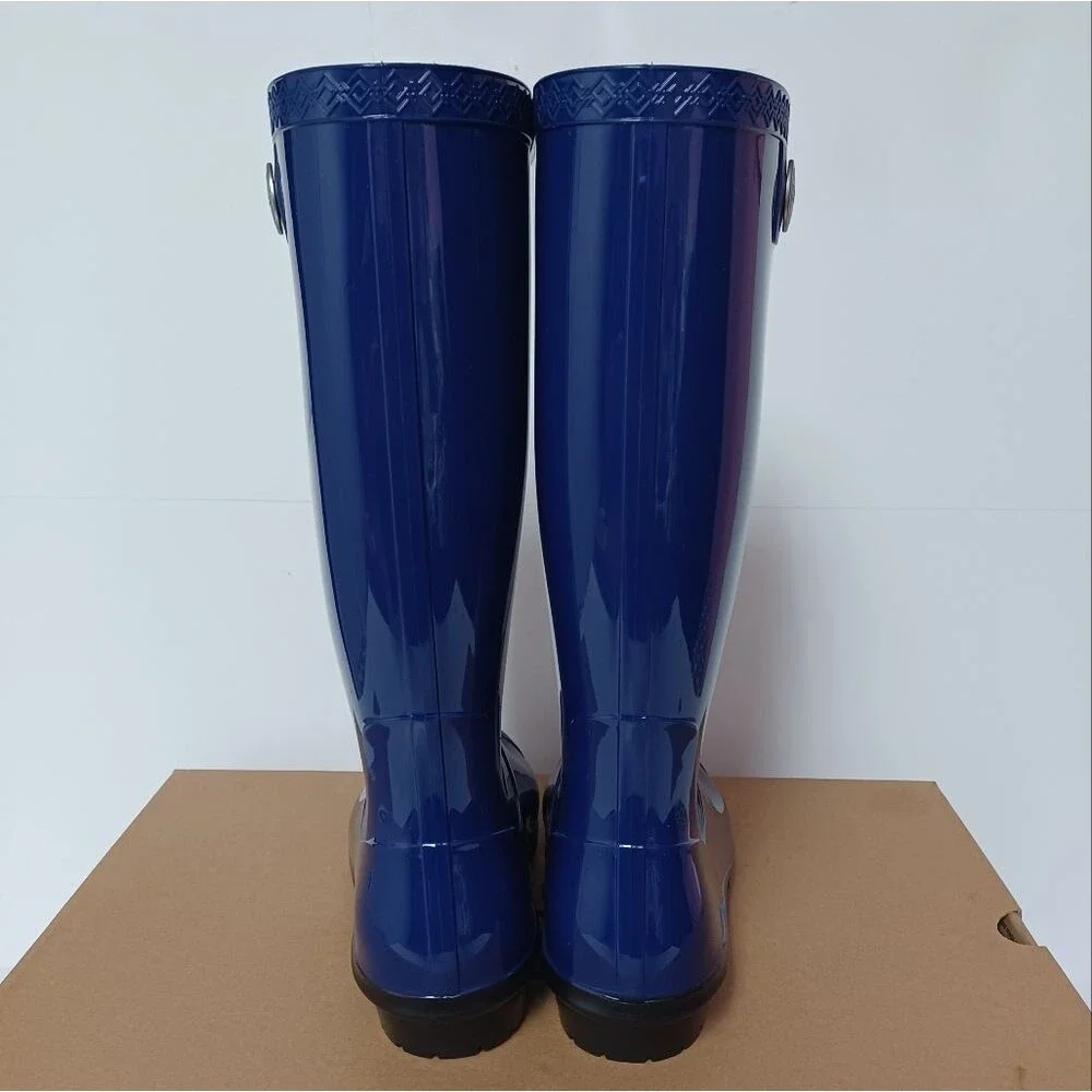 UGG Women's Navy Blue Shaye Glossy Waterproof Rubber Rain Boots Size 6